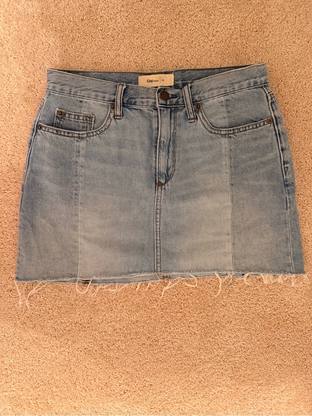 GAP Light Blue Washed Denim Mini Skirt with Raw Hem